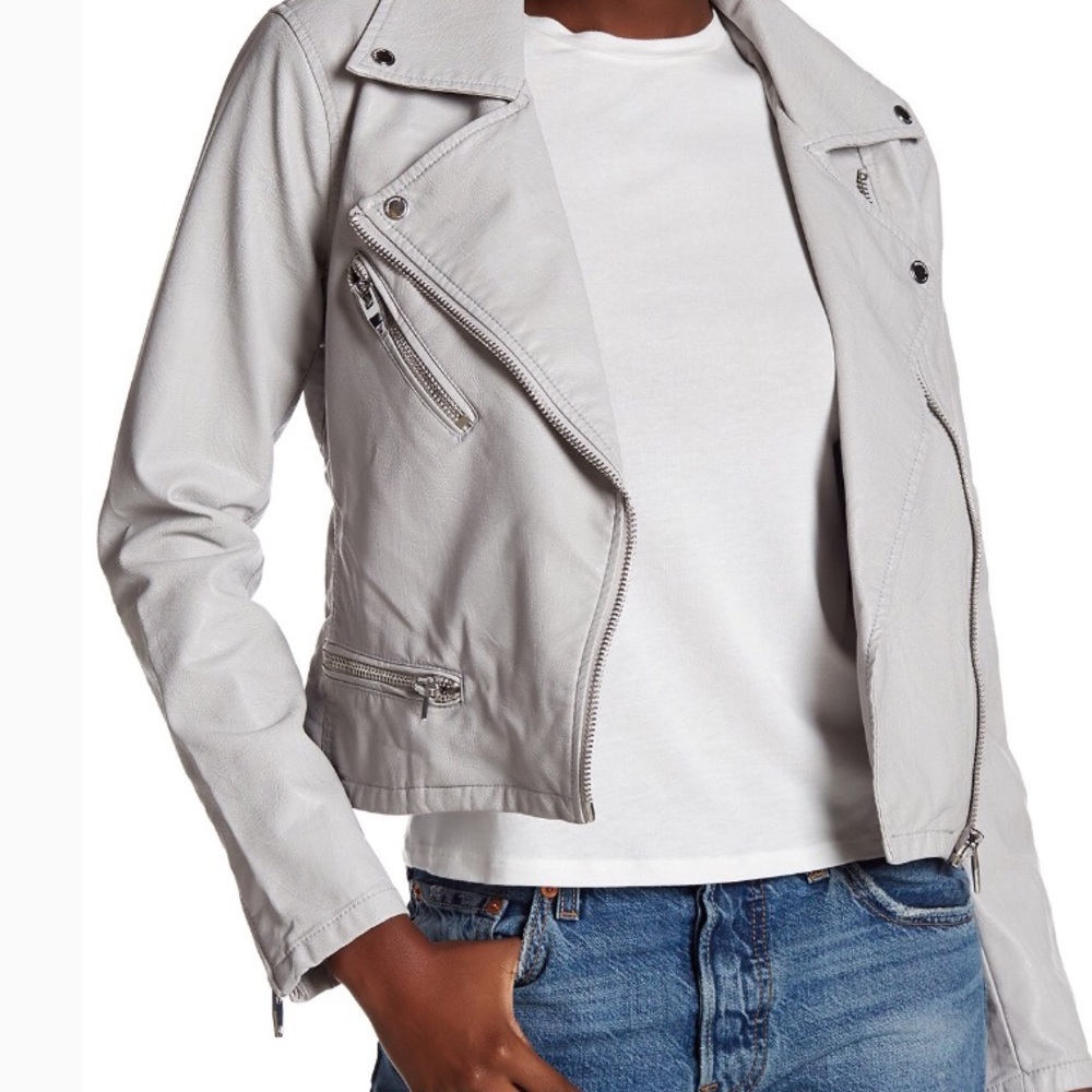 Blank NYC faux leather Moto  jacket in soft grey